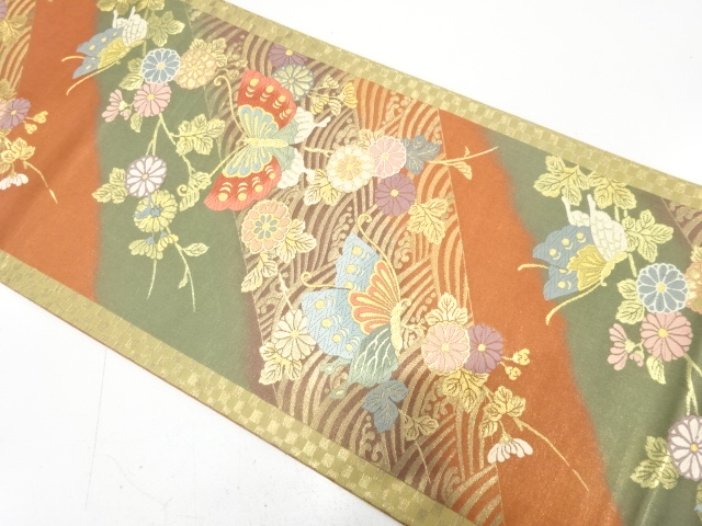 JAPANESE FUKURO OBI / WOVEN KIKU & BUTTERFLY